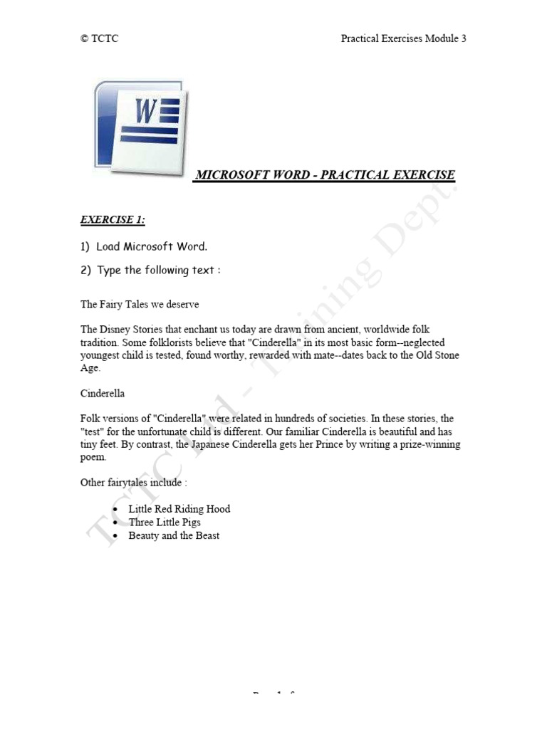 Microsoft Word Practical Exercise | PDF | Fairy Tales | Microsoft Word