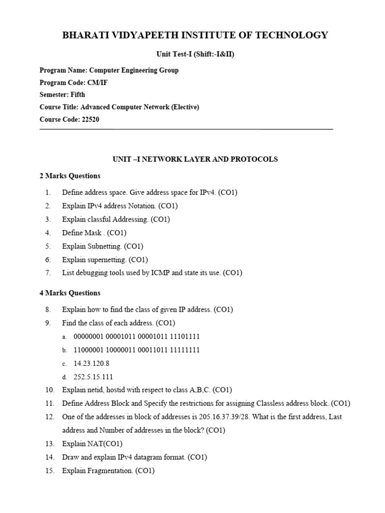 Advanced Computer Networks Unit Test Guide | PDF | I Pv6 | Internet ...