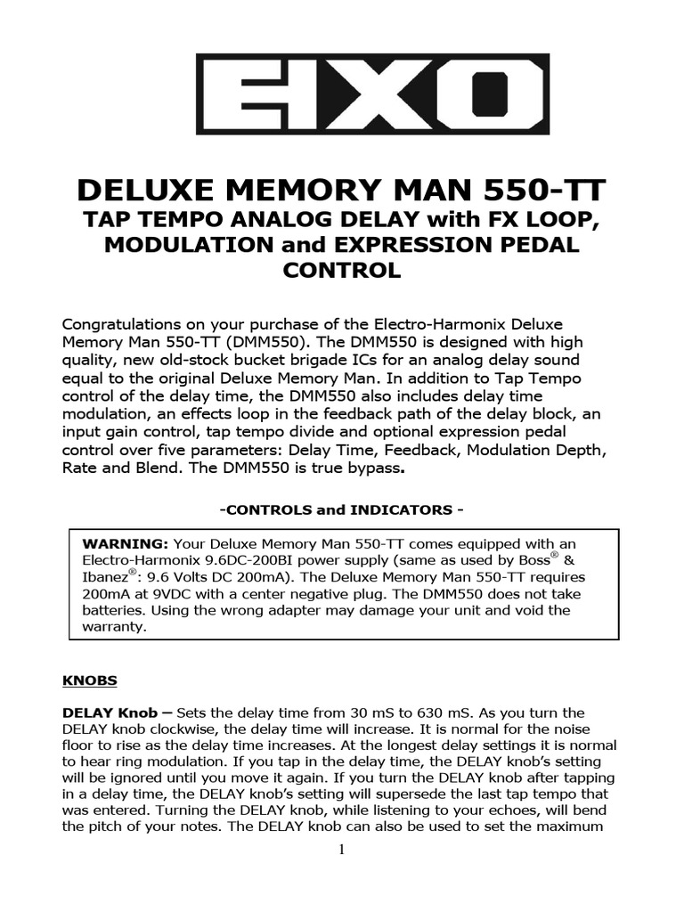 Deluxe Memory Man Tap Tempo 550 PDF Radio