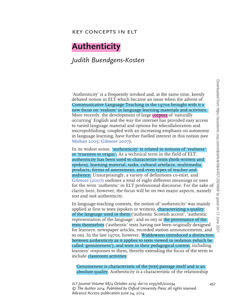 Authenticity Pdf Language Education Learning