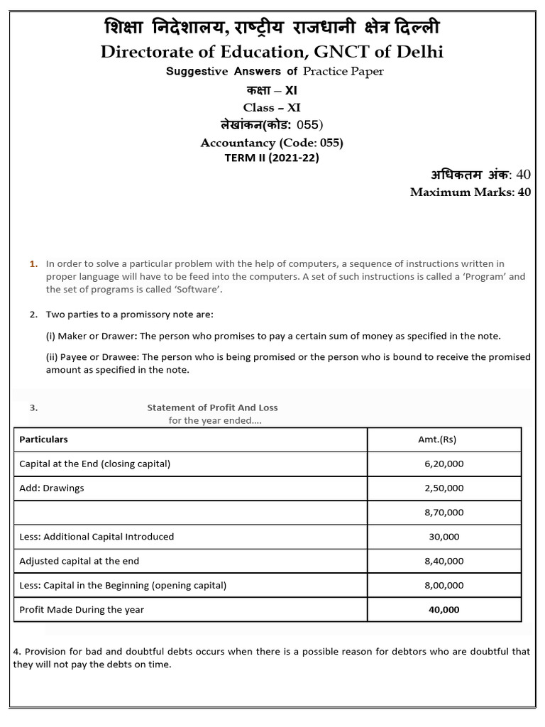 Class 11 Accountancy Solutions VP | PDF | Debits And Credits | Bad Debt