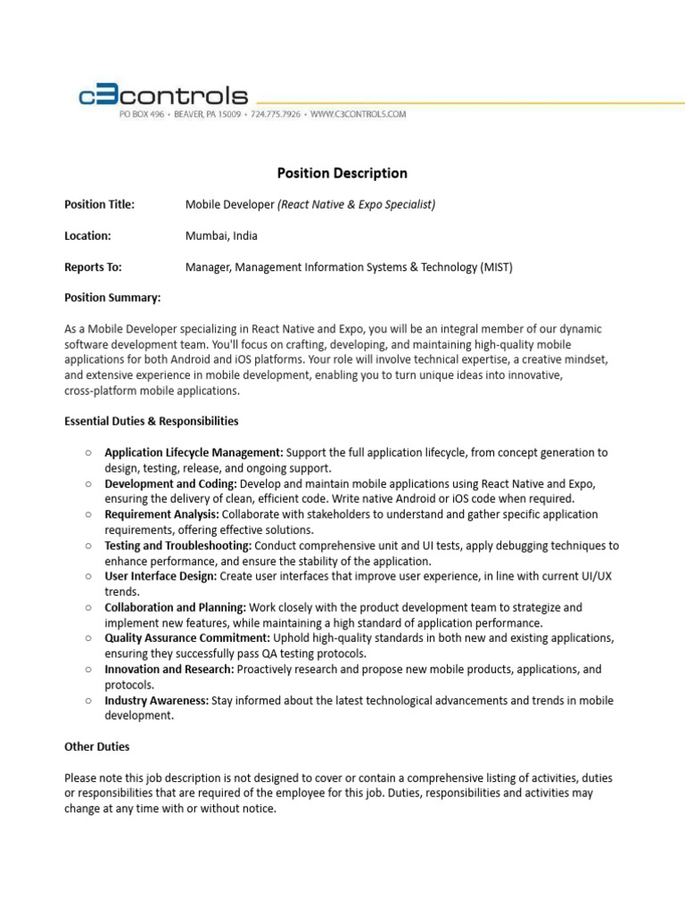 Mobile Developer Job in Mumbai - React Native | PDF | Mobile App ...