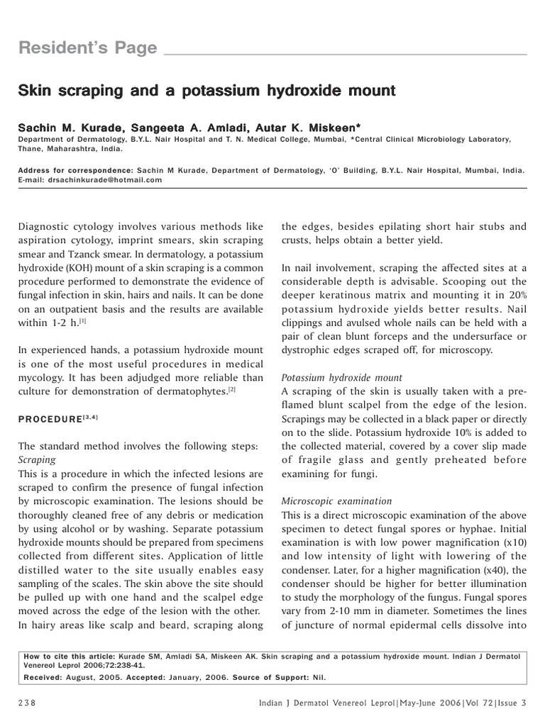 Skin Scraping and A Potassium Hydroxide Mount, KOH PDF Fungus