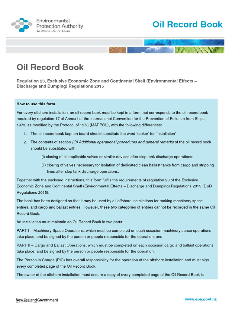 Oil Record Book Guidelines for Offshore Installations | PDF
