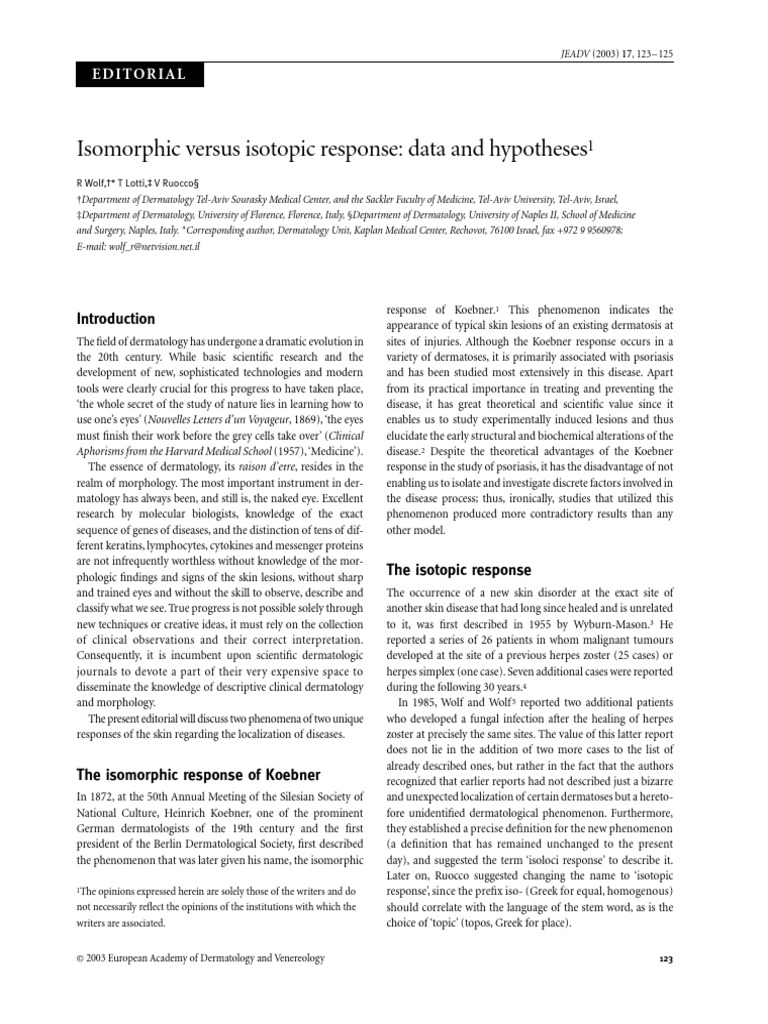 Acad Dermatol Venereol - 2003 - Wolf - Isomorphic Versus Isotopic ...