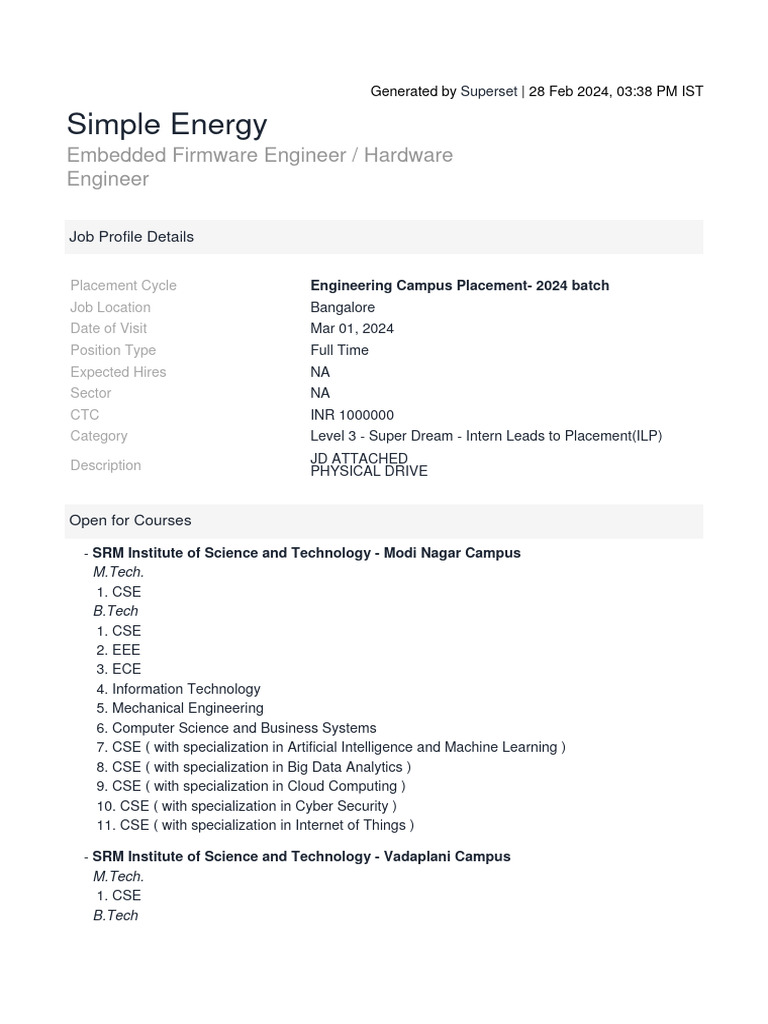 Simple Energy Job Opening for Engineers | PDF | Engineering ...
