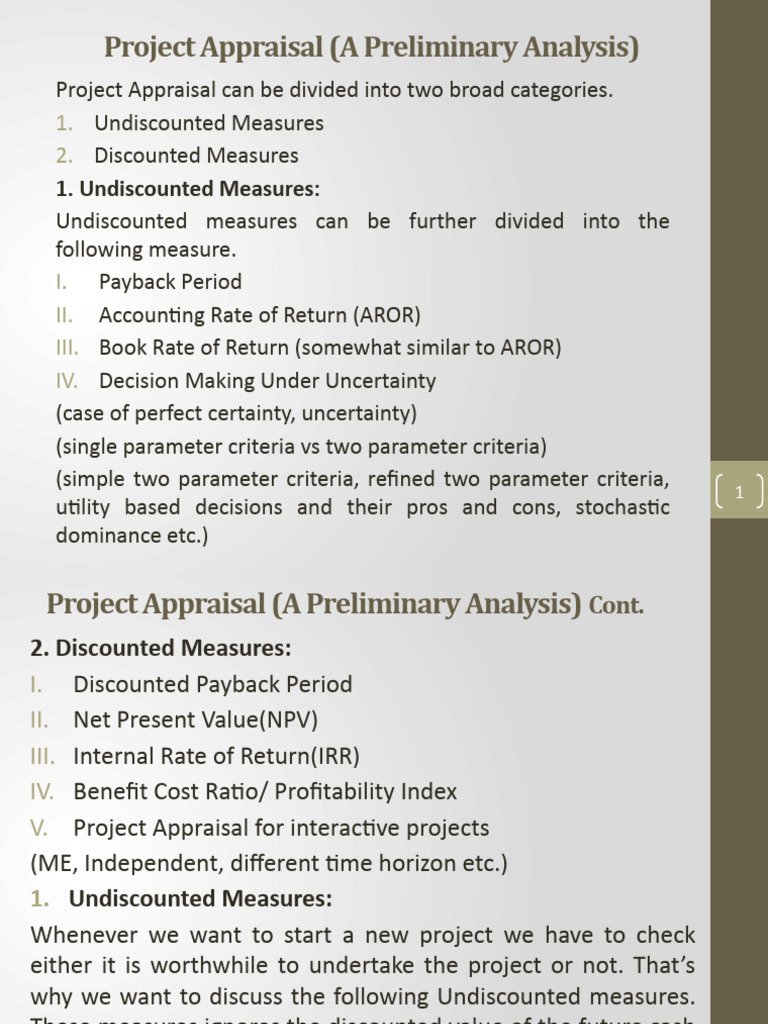 1 Project Appraisal | PDF | Net Present Value | Internal Rate Of Return