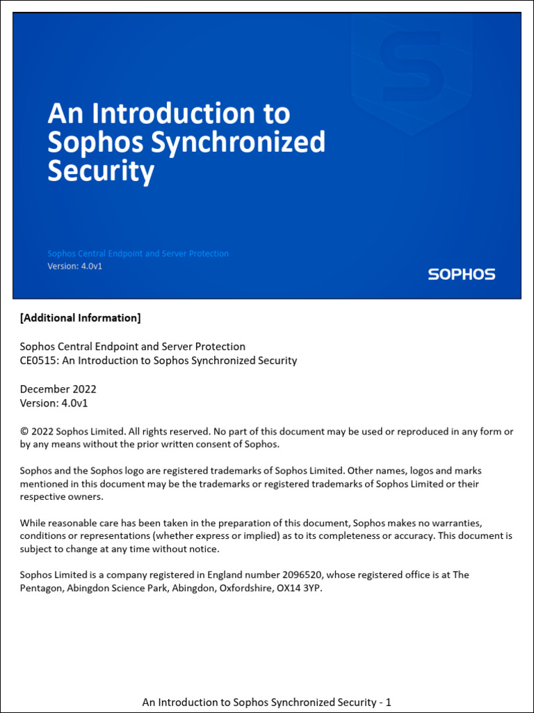 CE0515 4.0v1 An Introduction To Sophos Synchronized Security | PDF ...