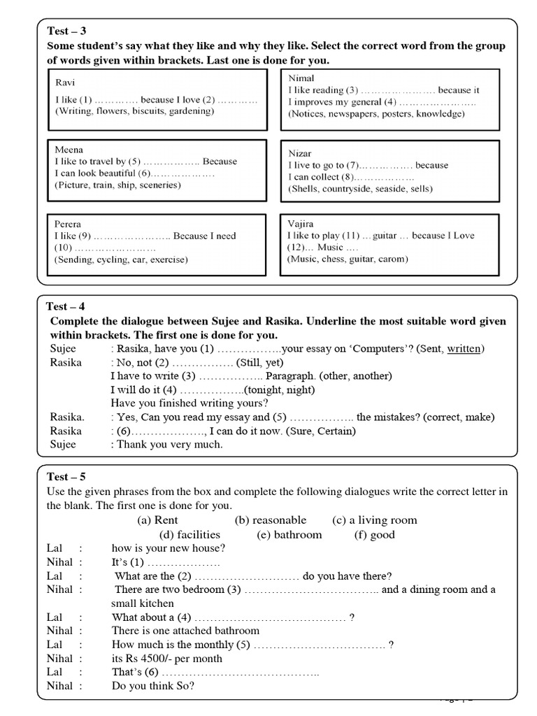 Student Dialogue Completion Exercises | PDF | Language Arts & Discipline