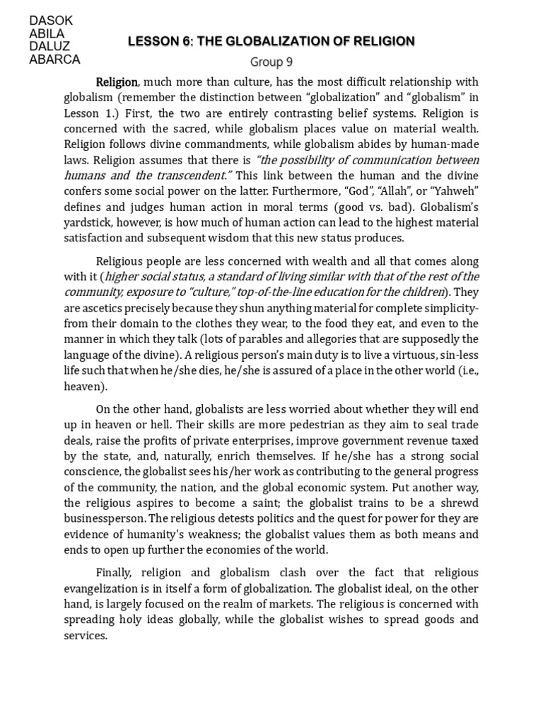 Lesson 6 the globalization of religion pdf globalization secularism