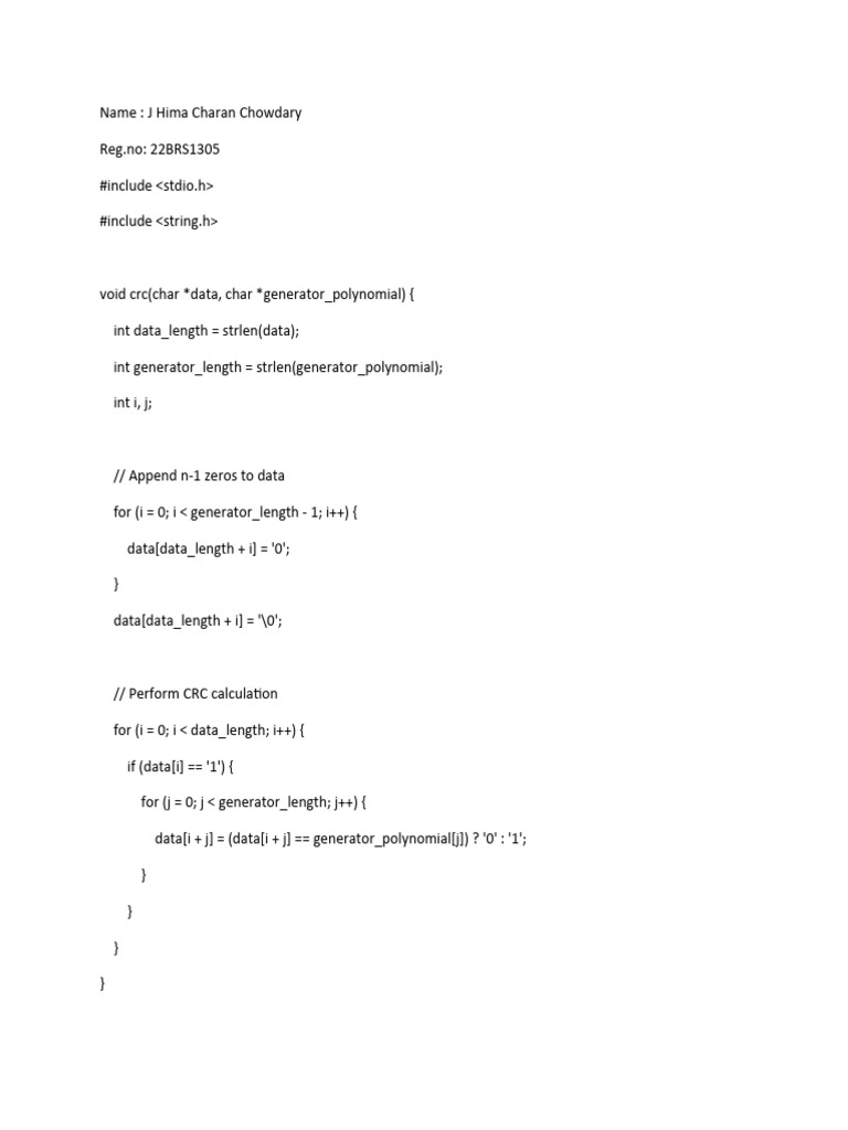CRC Calculation in C Programming | PDF | Computers
