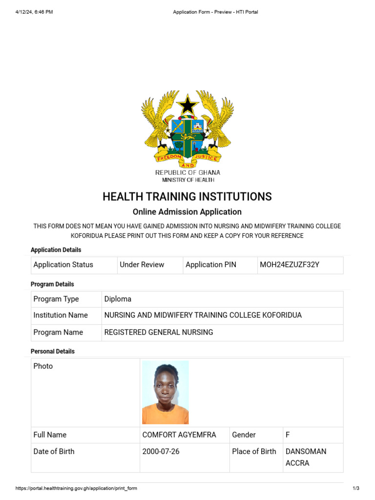 HTI Portal Admission Application Form | PDF