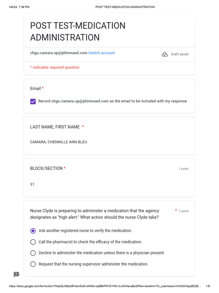 Medication Administration Post-Test | PDF | Injection (Medicine) | Dose ...