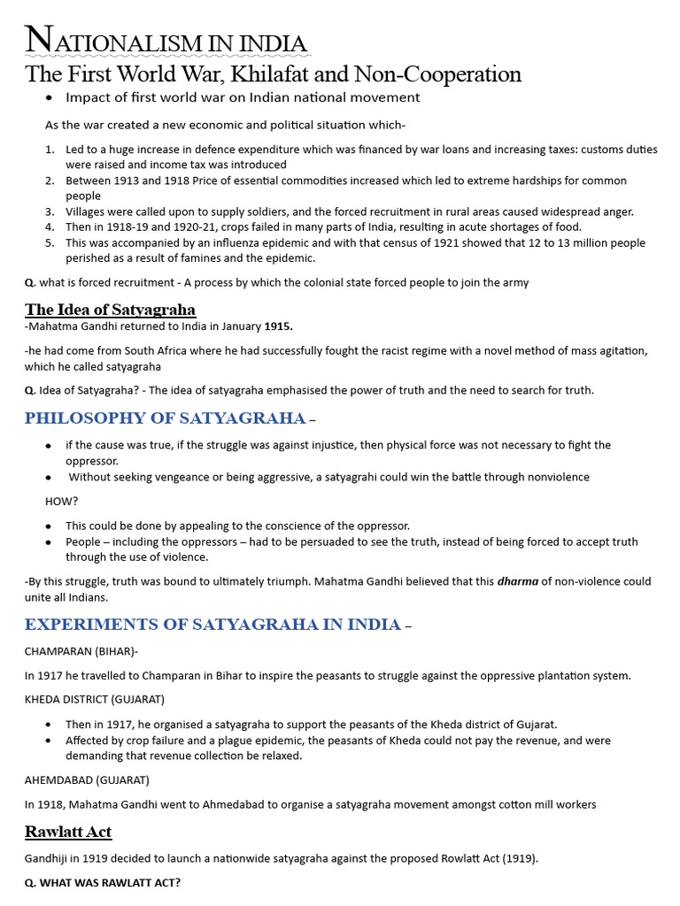 Impact of WWI on Indian Nationalism | PDF | Mahatma Gandhi | Dalit