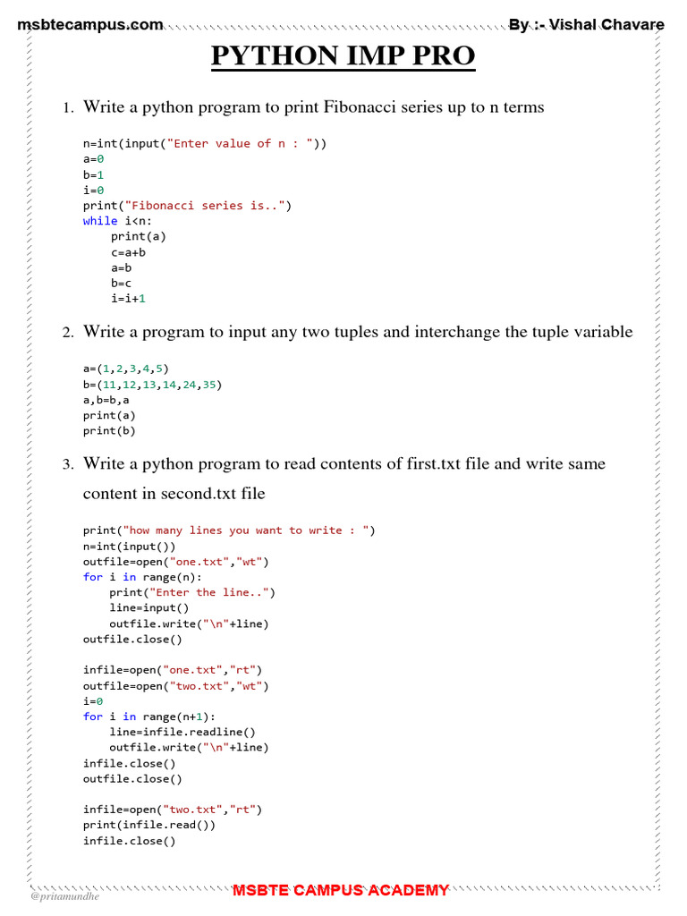 Python imp program msbte campus academy pdf computer programming