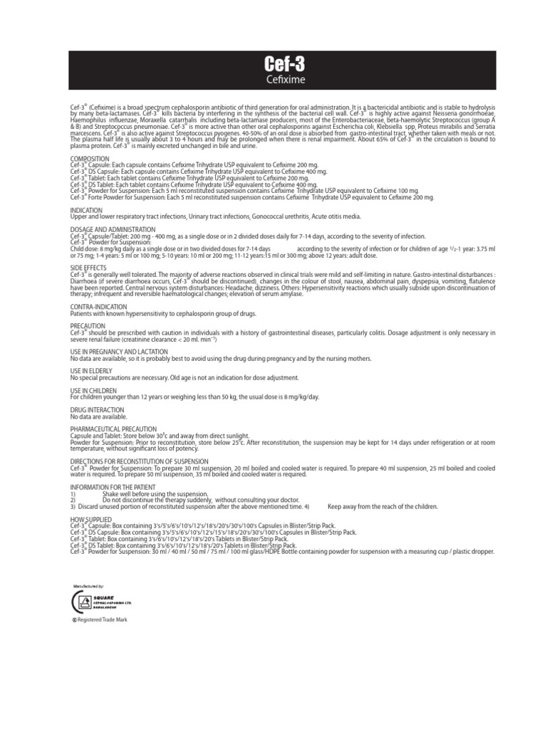 Cef 3 | PDF | Dose (Biochemistry) | Chemistry