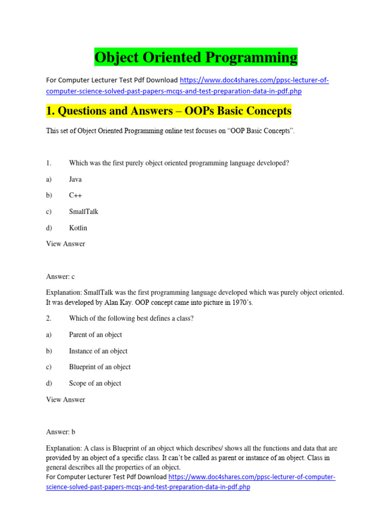 Object Oriented Programming Basic Concepts | PDF | Class (Computer ...
