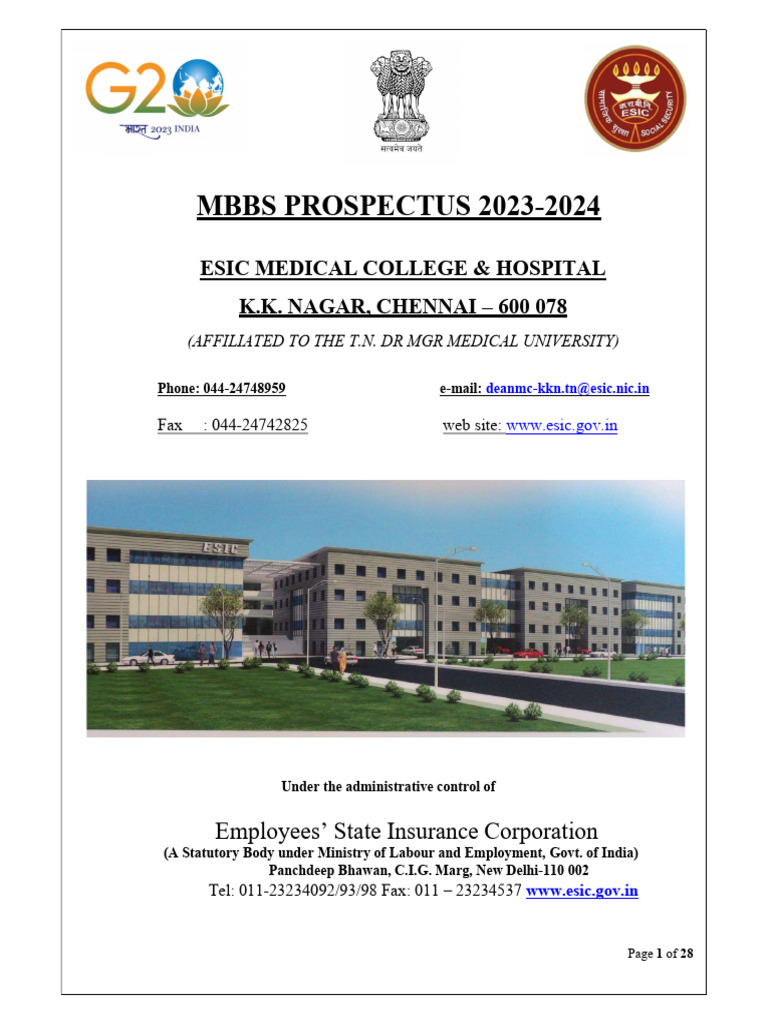 MBBS PROSPECTUS 2023-2024: Esic Medical College & Hospital K.K. NAGAR ...