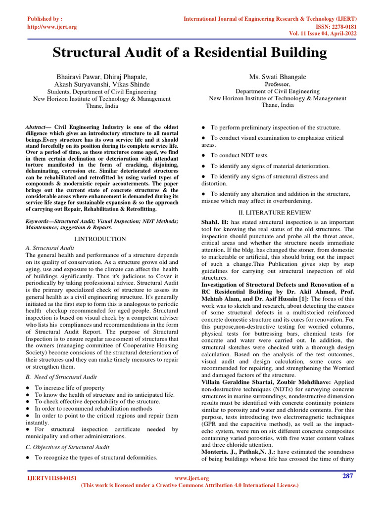 Structural Audit for Engineers | PDF | Concrete | Nondestructive Testing