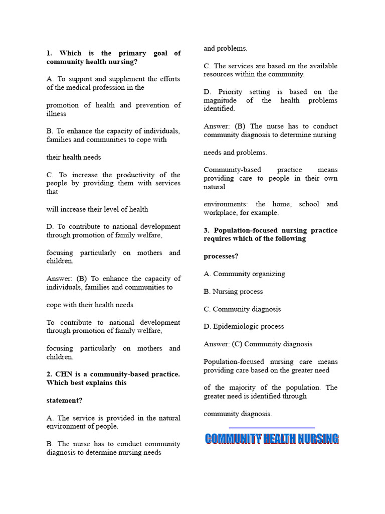 Primary Goal of Community Health Nursing | PDF | Epidemiology | Midwife