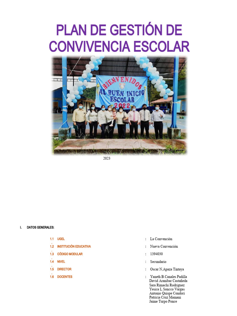 Plan de Convivencia Escolar 2023 | PDF | Democracia | Ideologías políticas