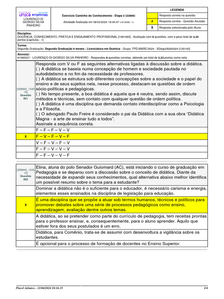 CC Teste 1 | PDF | Pedagogia | Aprendizado