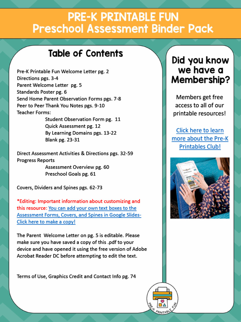 Assessment binder opt in pdf preschool learning