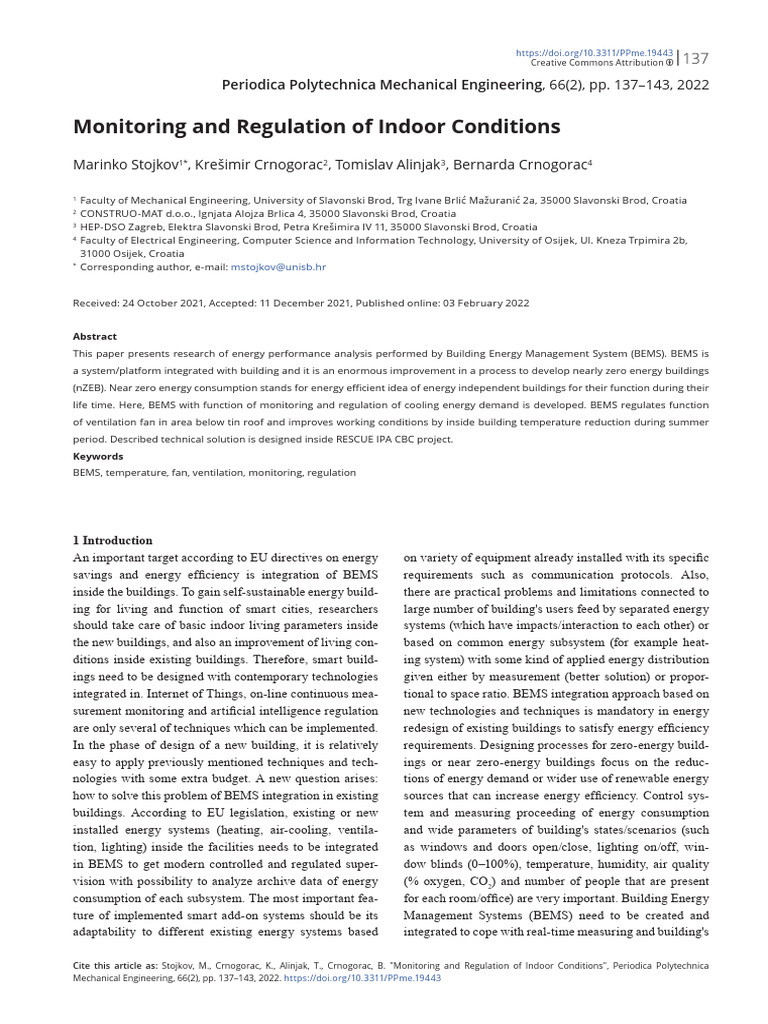 Indoor Condition Monitoring with BEMS | PDF | Efficient Energy Use ...