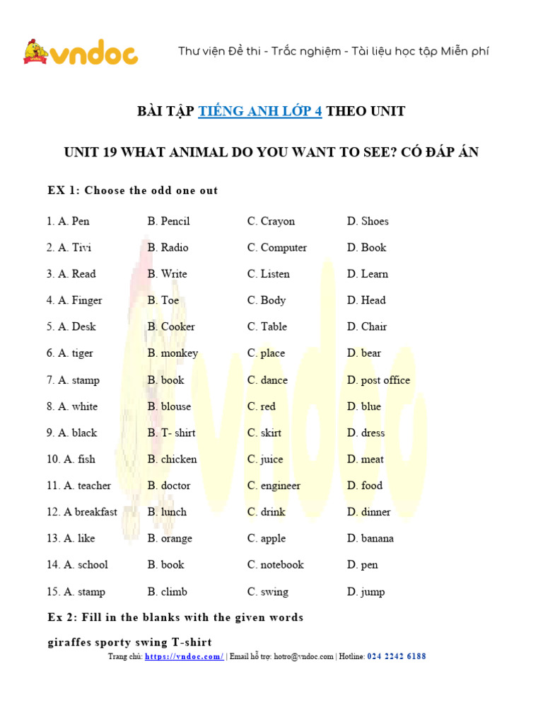 Bai On Tap Tieng Anh Lop 4 Chuong Trinh Moi Unit 19 | PDF