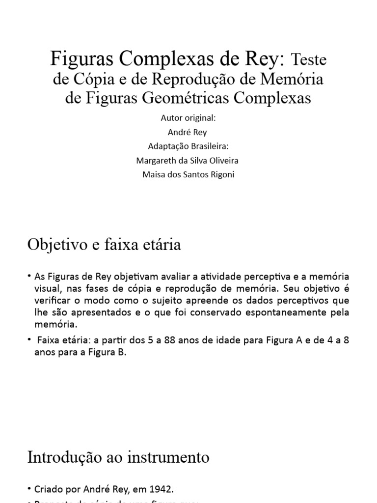 Figuras Complexas de Rey: Avaliação Cognitiva | PDF | Memória | Cognição