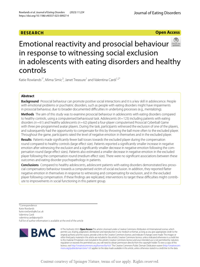 Emotional Reactivity and Prosocial Behaviour in Re | PDF | Mental ...