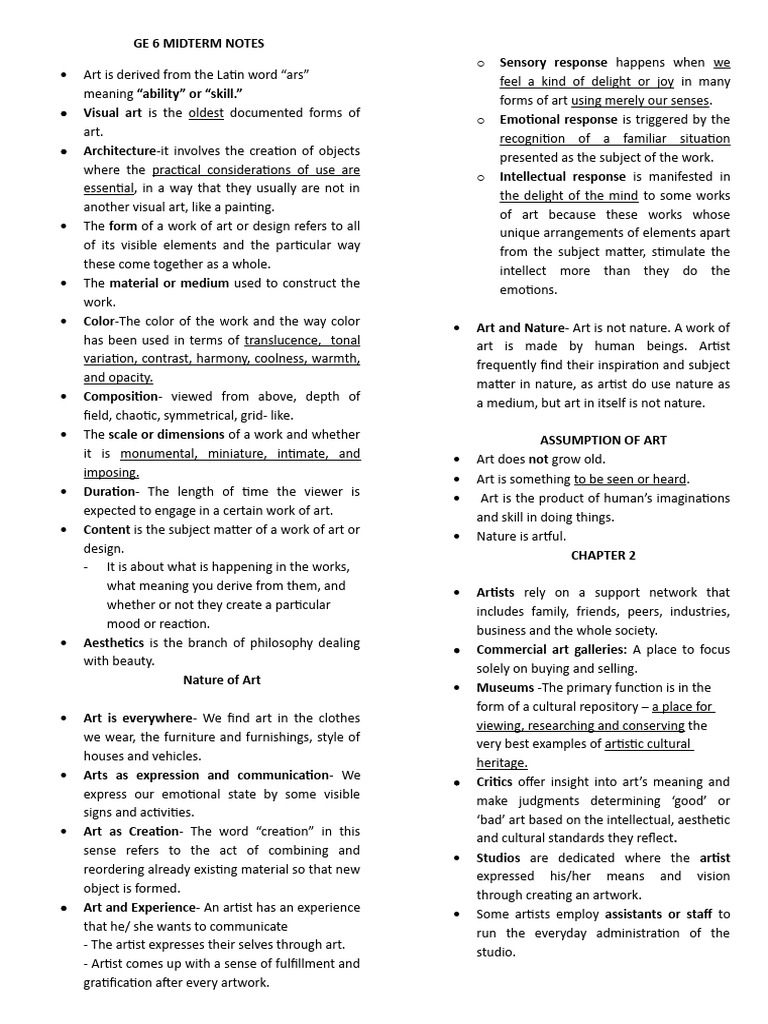 Ge 6 Midterm Notes | PDF | Renaissance | Aesthetics