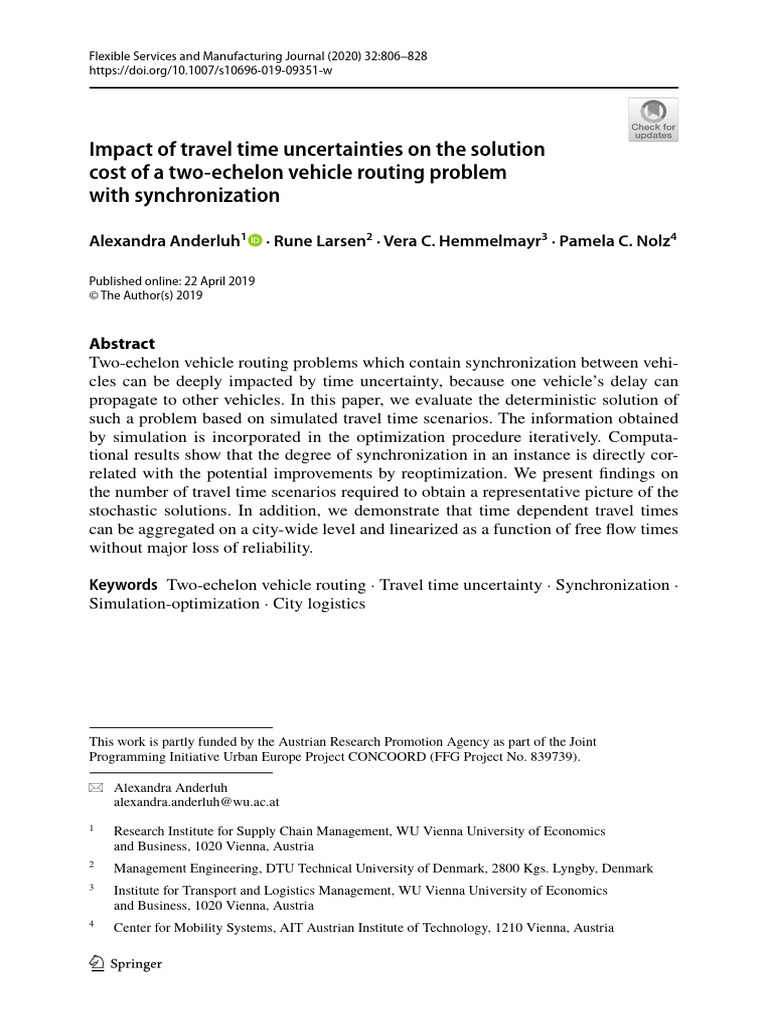 Impact of Travel Time Uncertainties On The Solution Cost of A Two ...