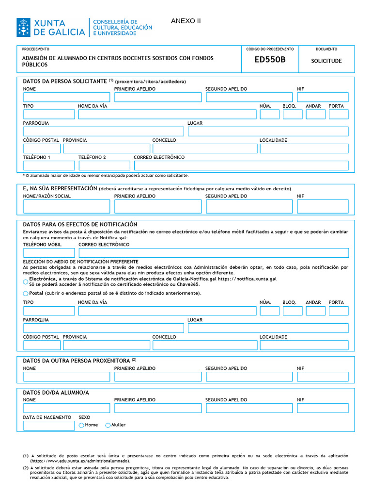 Impreso Solicitude Galego Ed550b - 0 | PDF