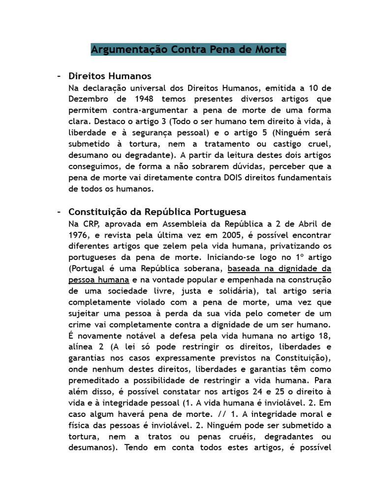 Argumentos Contra a Pena de Morte | PDF | Pena de morte | Morte