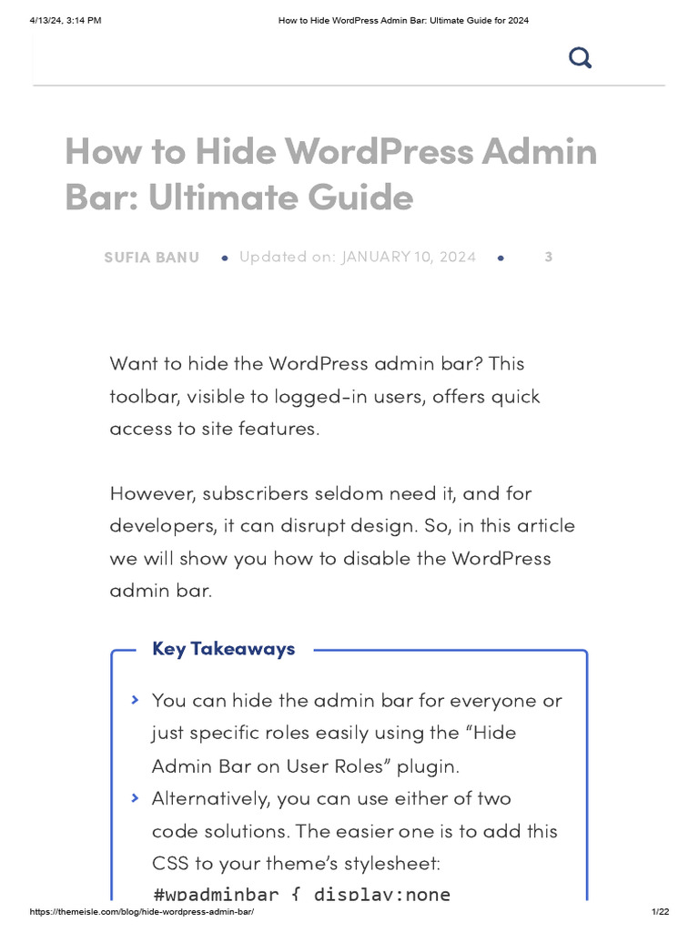 How To Hide WordPress Admin Bar - Ultimate Guide For 2024 | PDF | Word ...