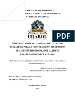 Universidad de Aquino Bolivia: Facultad de Ciencias Sociales Y Humanisticas Carrera de Psicología