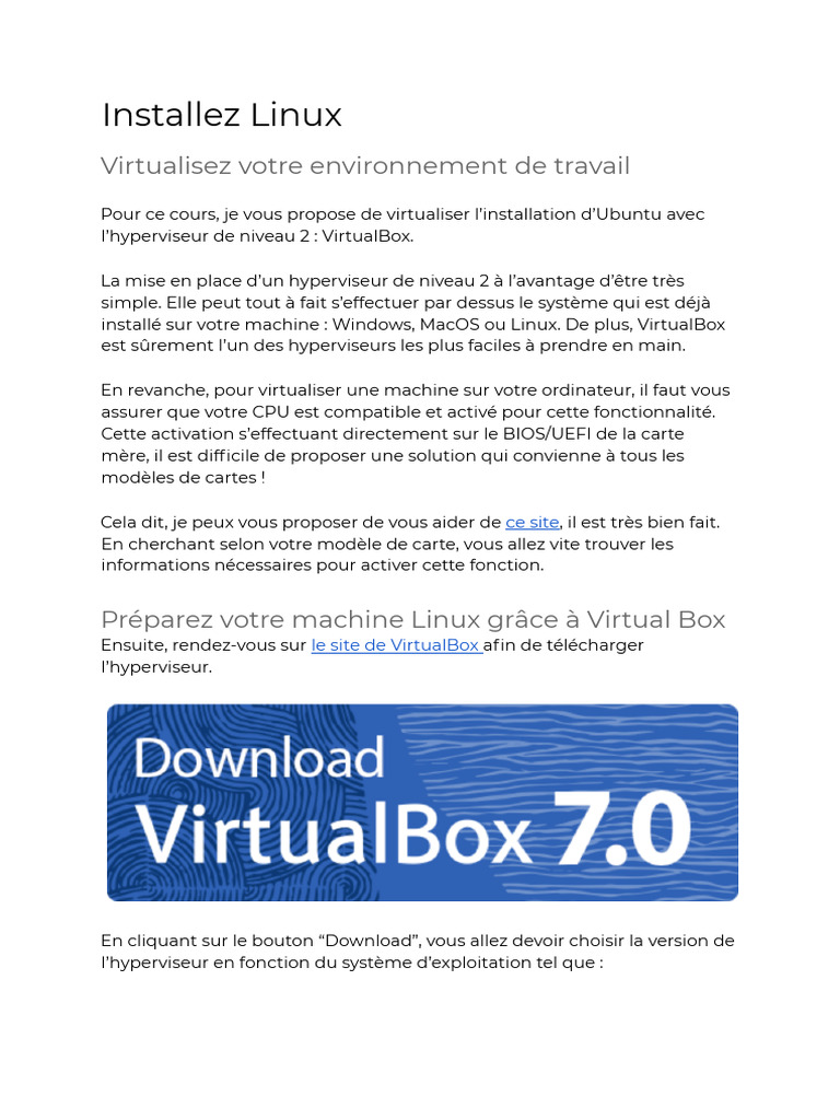 Installer Ubuntu avec VirtualBox | PDF | Machine virtuelle | Linux