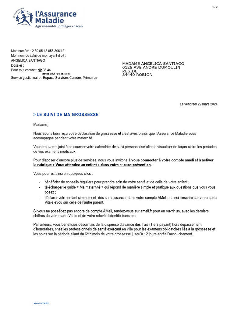 Suivi de grossesse et congé maternité CPAM | PDF | Grossesse ...