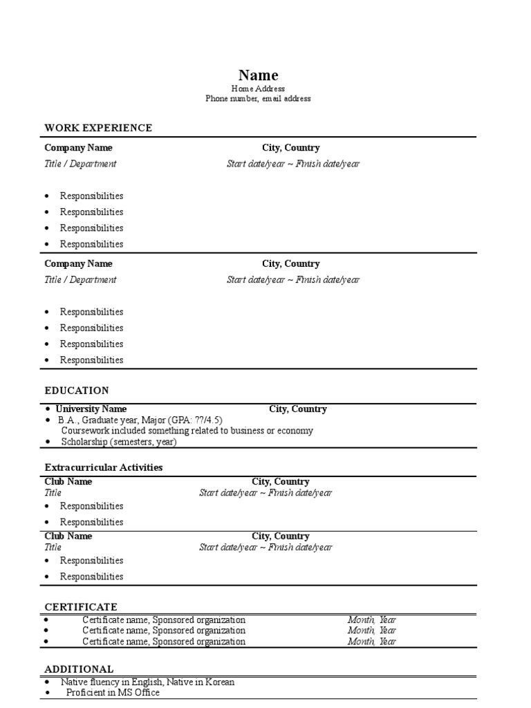 Simple Resume Format for Freshers | PDF