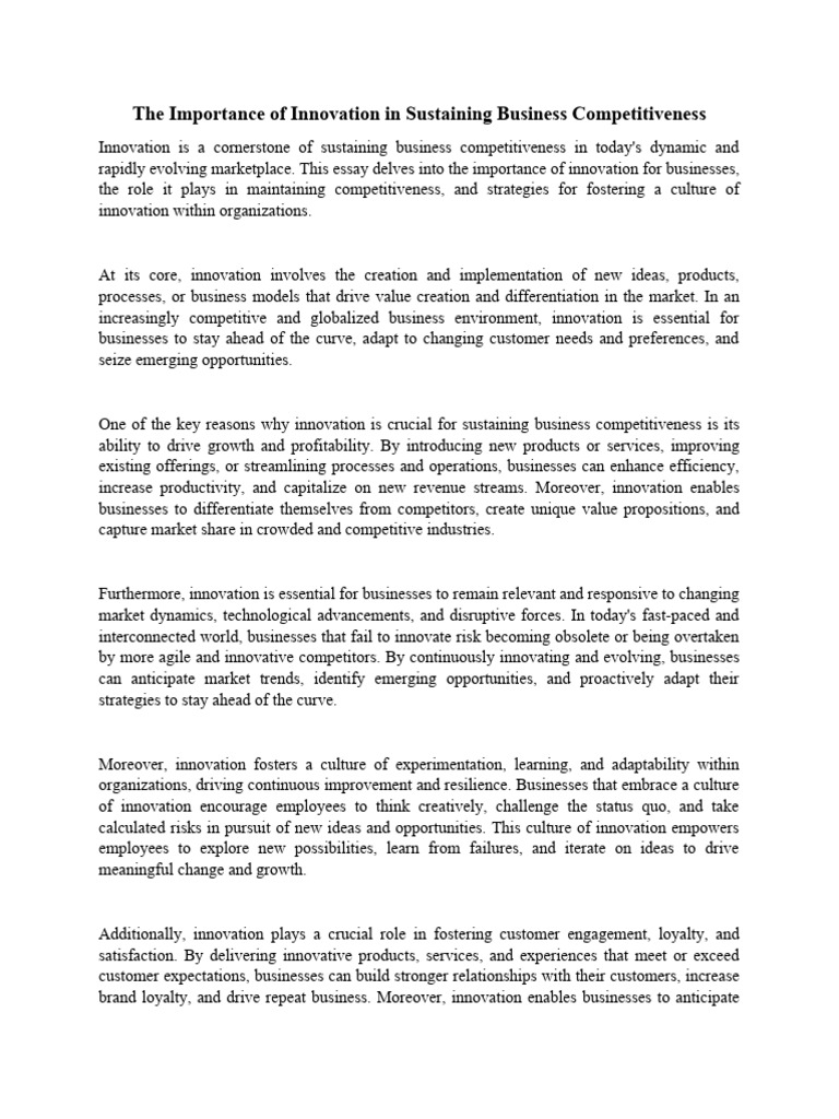 The Importance of Innovation in Sustaining Business Competitiveness ...