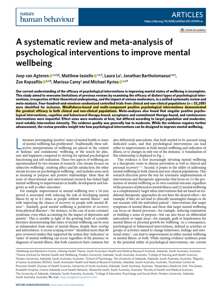 A systematic review and meta-analysis of psychological interventions to ...