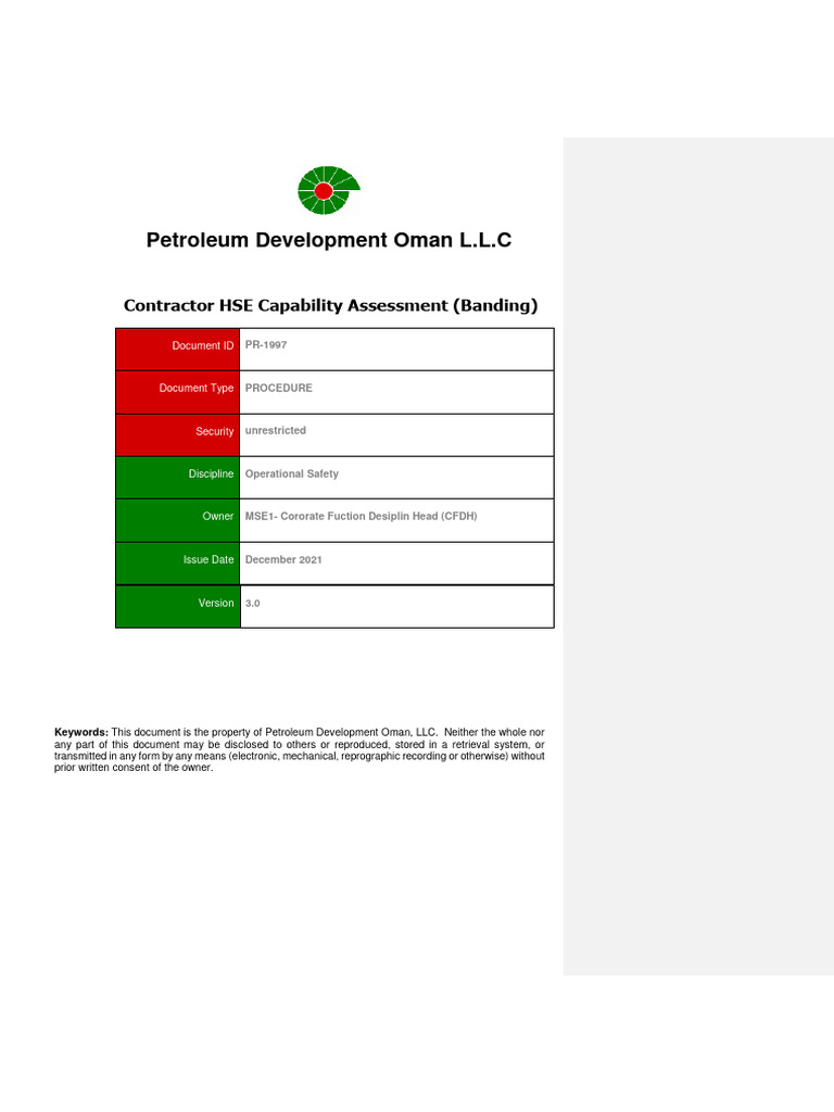 PR-1997 2021 Contractor HSE Capability Assessment (Banding) | PDF ...