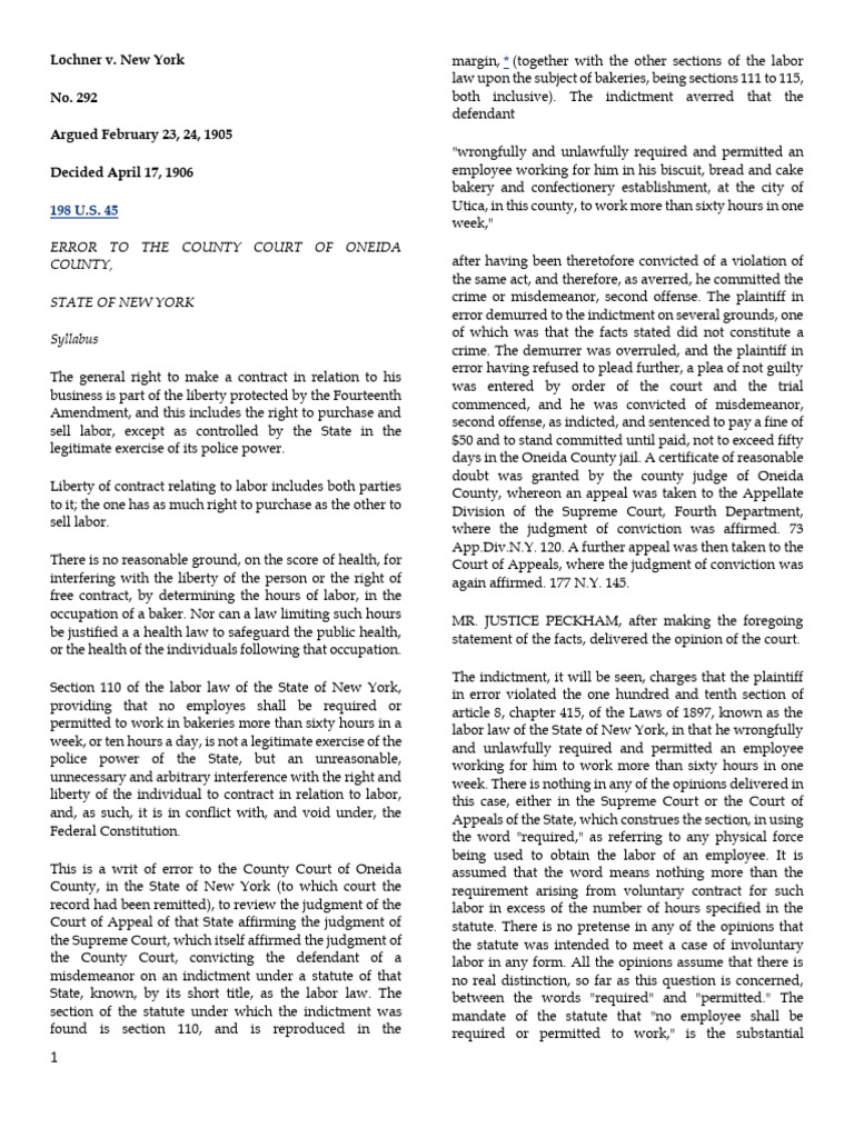 Lochner v pdf fourteenth amendment to the united states