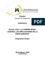 Ensayo “LA GUERRA RUSIA-UCRANIA, LAS IMPLICACIONES EN LA UNION EUROPEA”