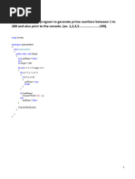 Write A C Sharp Program To Generate Prime Numbers Between 1 To 200 and Also Print To The Console. (Ex. 1,2,3,5..................... 199)