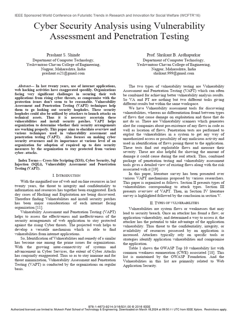 Cyber Security Analysis Using Vulnerability Assessment and Penetration ...