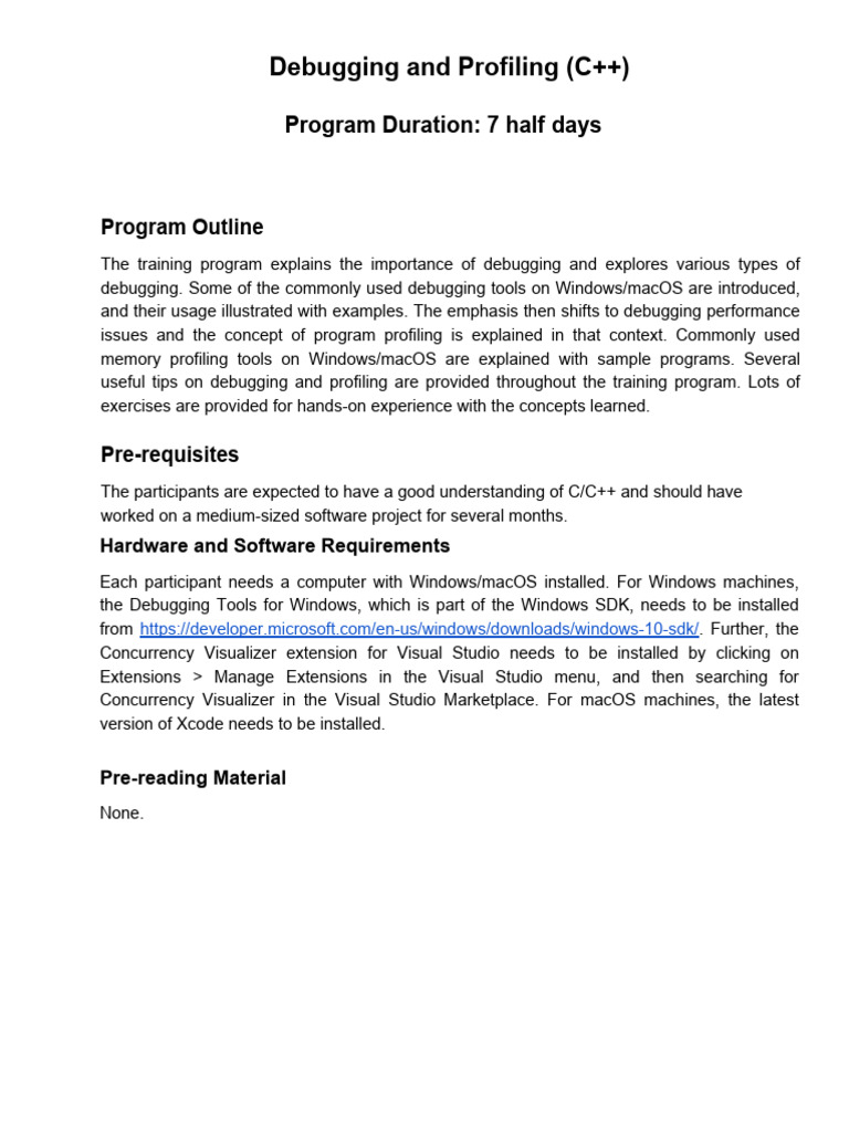 Debugging and Profiling (C++) 7 Half Days | Download Free PDF ...