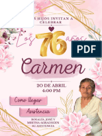 Invitación de cumpleaños Carmen Mis 76 años