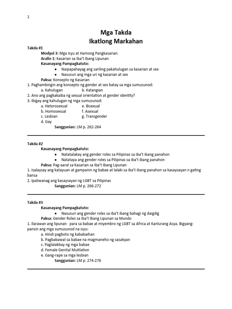 Mga Takda Q3 | PDF